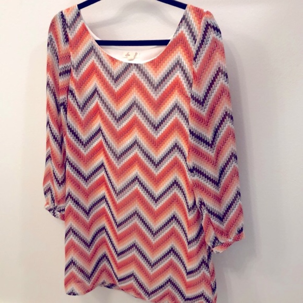 [L8ter] Chevron Patterned Scoop Neck Retro Dress or Shirt - Women's Size Small